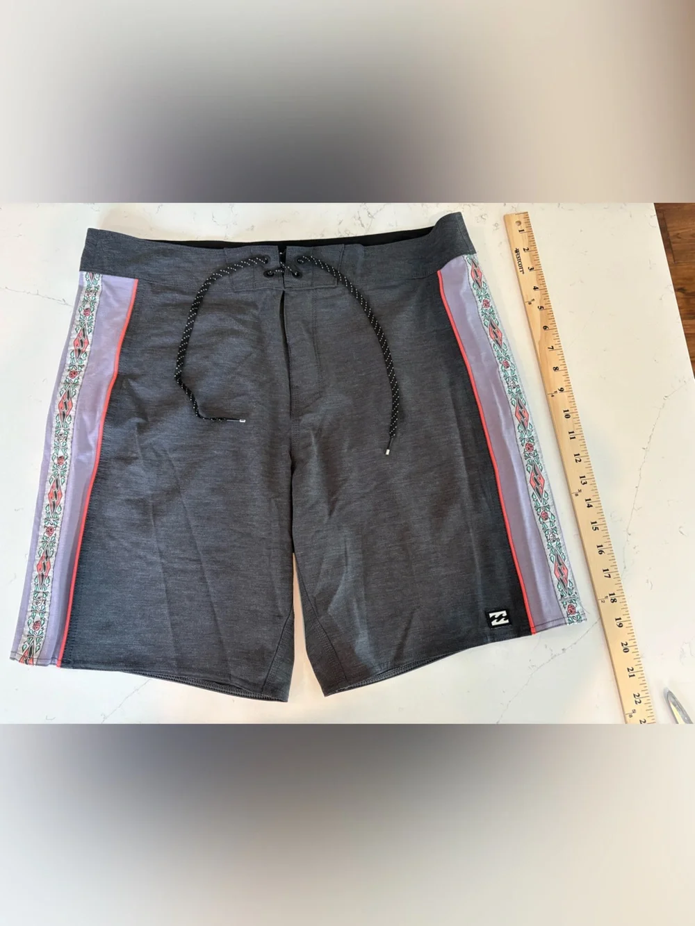Billabong Charcoal Boardshorts with Coral Trim and Black Drawstring